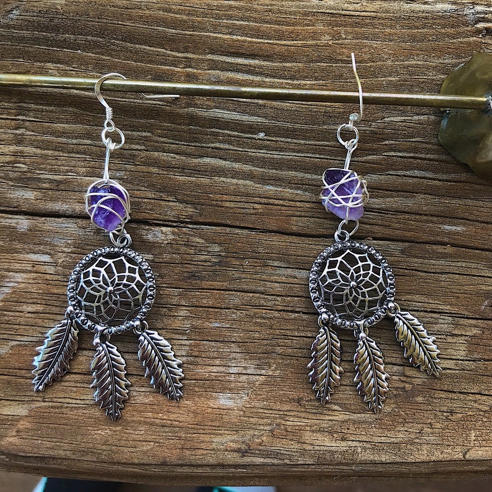Handmade Amethyst Chunk Earrings - Picture 1 of 2